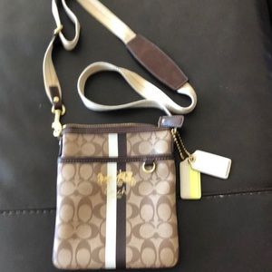 Coach crossbody purse - brown, tan and gold